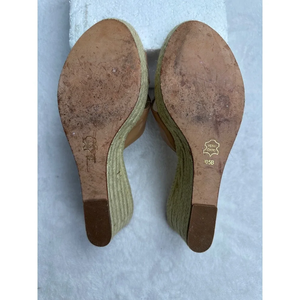 Footcandy Tan Patent Leather Espadrille Wedge Sandals‎ Vero Cuio Italy 10.5B